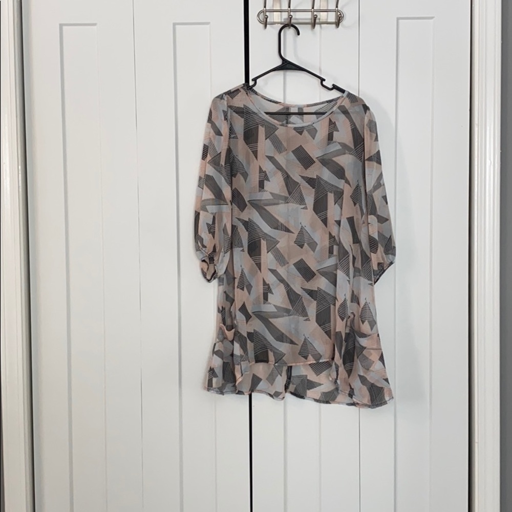 Geometric pink, Grey, light blue sheer dress